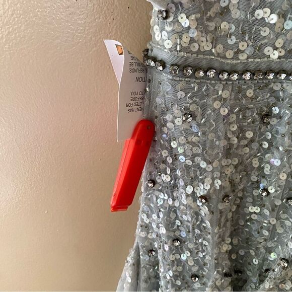 Mac Duggal #93655 Cape Sleeve Beaded Tea Length Dress blue Sz 4 NWT $598 - Picture 15 of 16